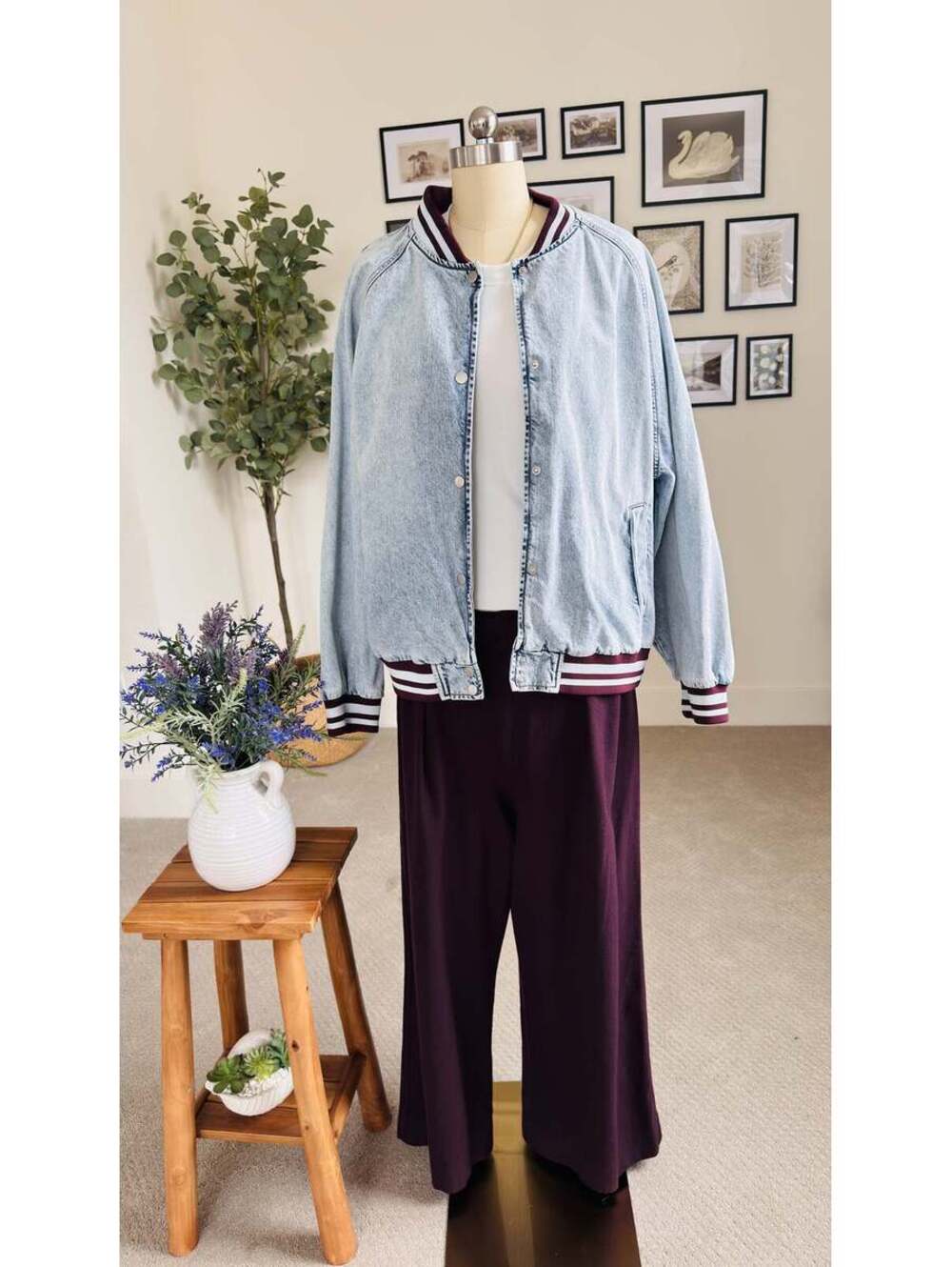 Wild Fable Light Wash Denim Bomber Varsity Jacket Size L